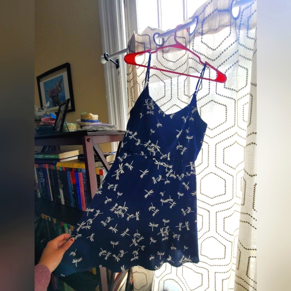 Modcloth Everly Navy Dress with Dragon Flies